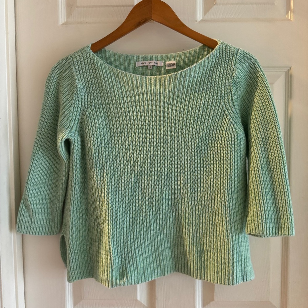 eight eight eight Green Crew Neck Sweater with Ribbed Texture
